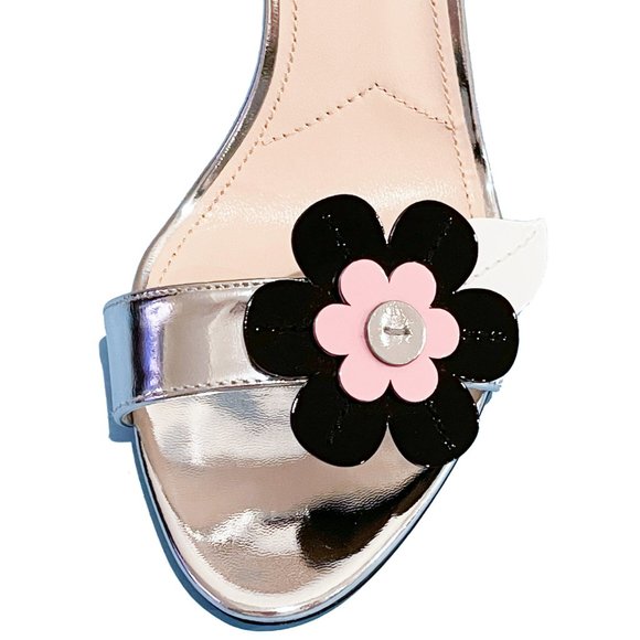 Prada Silver (Argento) Floral Ankle-wrap Patent Leather Sandals - Picture 6 of 6